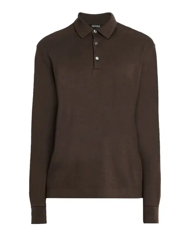 Men 's Leather-Trim Long-Sleeve Polo Shirt