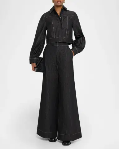 Dice Kayek Blouson-Sleeve Crop Denim Jacket | Thumbnail 2