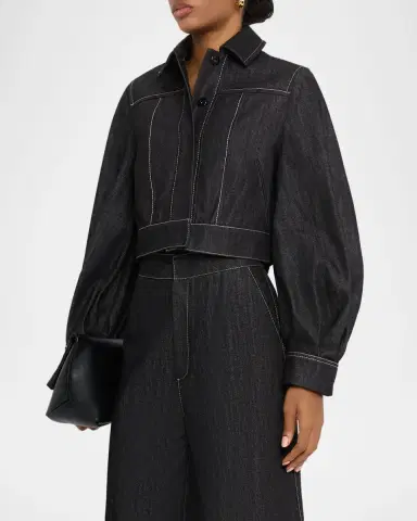Dice Kayek Blouson-Sleeve Crop Denim Jacket | Thumbnail 4