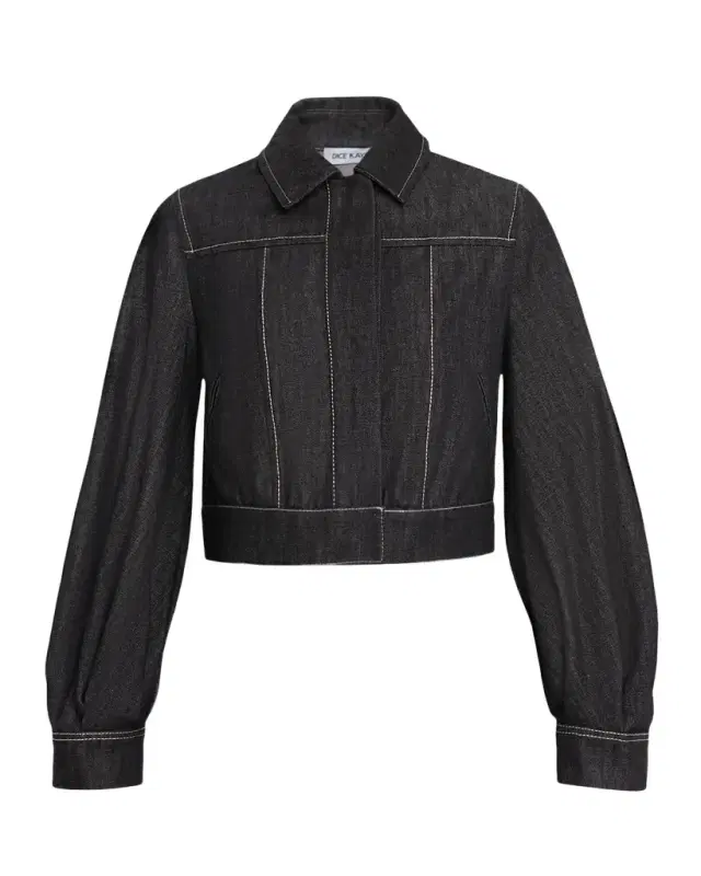 Blouson-Sleeve Crop Denim Jacket