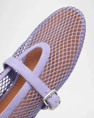 Alaïa Mesh Mary Jane Suede Ballerina Flats | Thumbnail 4