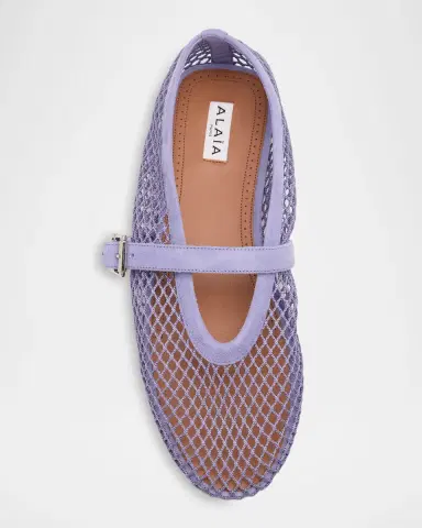 Alaïa Mesh Mary Jane Suede Ballerina Flats | Thumbnail 5