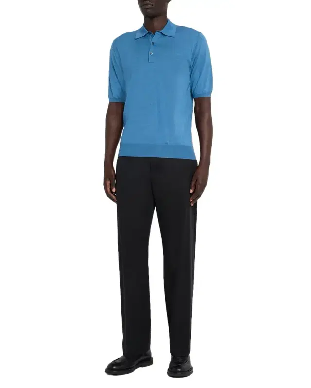 Men 's Wool and Silk Short-Sleeve Polo Sweater