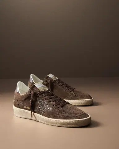 Golden Goose Ball Star Suede Glitter-Star Low-Top Sneakers | Thumbnail 4