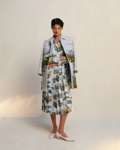 Thom Browne Scenic Toile Silk Twill Pleated Midi Shirtdress With Belt | Thumbnail 4 Thom Browne Scenic Toile Silk Twill Pleated Midi Shirtdress With Belt | Thumbnail 4