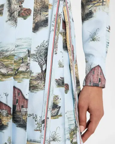 Thom Browne Scenic Toile Silk Twill Pleated Midi Shirtdress With Belt | Thumbnail 5 Thom Browne Scenic Toile Silk Twill Pleated Midi Shirtdress With Belt | Thumbnail 5