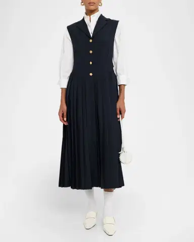 Thom Browne Pleated Button-Front Midi Dress | Thumbnail 2 Thom Browne Pleated Button-Front Midi Dress | Thumbnail 2