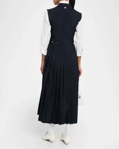 Thom Browne Pleated Button-Front Midi Dress | Thumbnail 3 Thom Browne Pleated Button-Front Midi Dress | Thumbnail 3