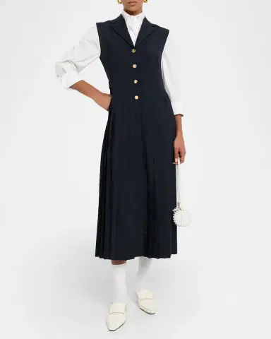 Thom Browne Pleated Button-Front Midi Dress | Thumbnail 4 Thom Browne Pleated Button-Front Midi Dress | Thumbnail 4