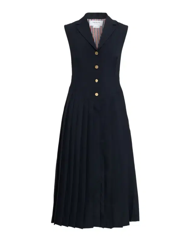Pleated Button-Front Midi Dress