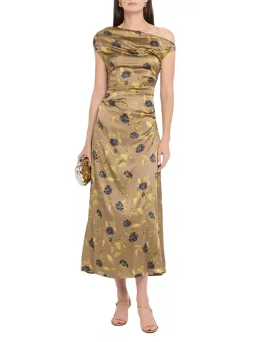 STAUD Phare Asymmetric Floral Silk Midi Dress | Thumbnail 1 STAUD Phare Asymmetric Floral Silk Midi Dress | Thumbnail 1
