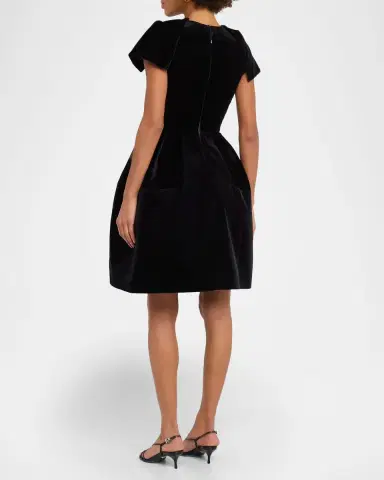 Dice Kayek Pleated Velvet Short-Sleeve Fit-&-Flare Dress | Thumbnail 3