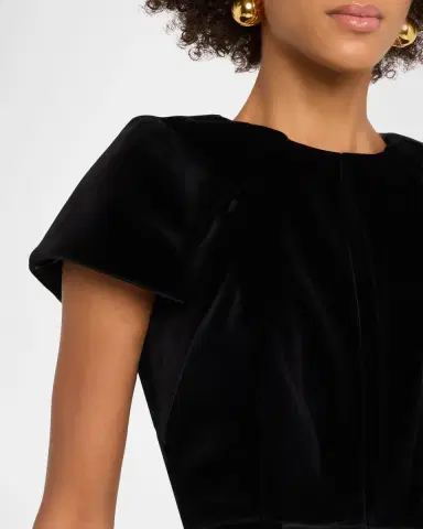 Dice Kayek Pleated Velvet Short-Sleeve Fit-&-Flare Dress | Thumbnail 5