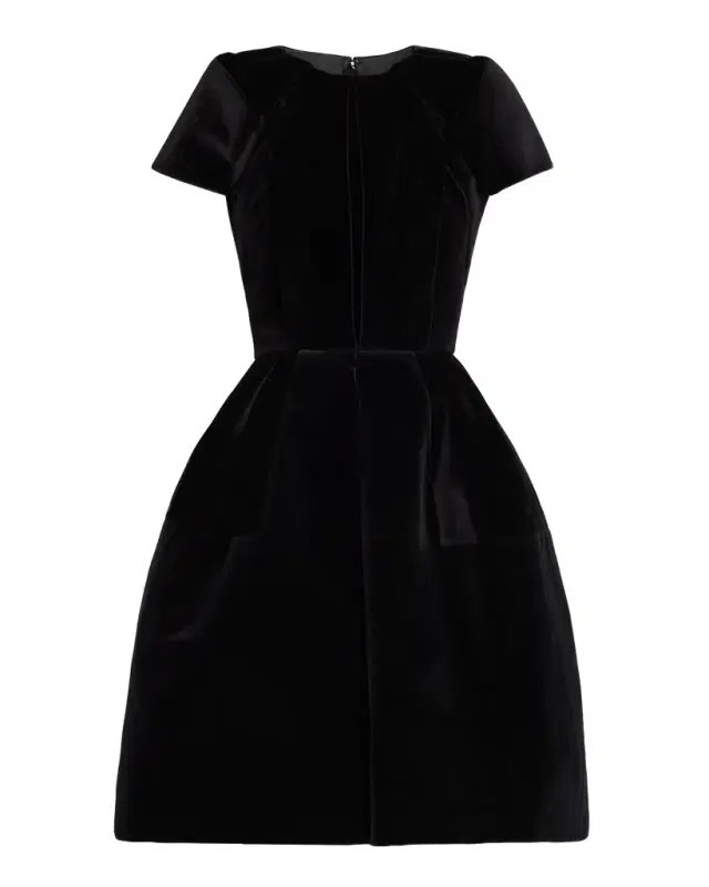 Pleated Velvet Short-Sleeve Fit-&-Flare Dress