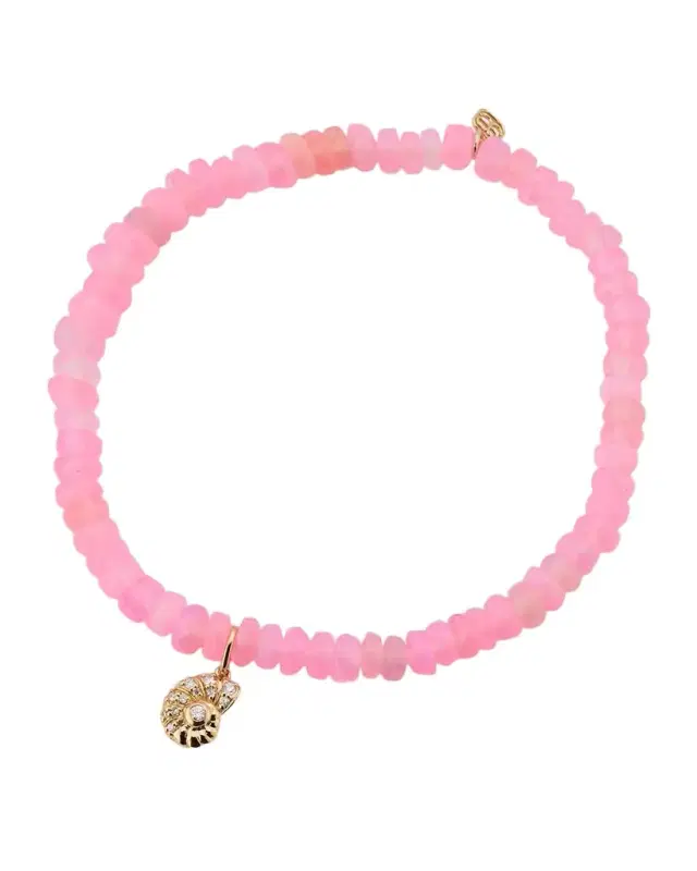 14K Gold & Diamond Nautilus Charm on Opal Beaded Bracelet