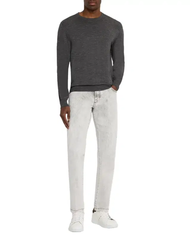 Men 's Cotton-Stretch Grey Wash Five-Pocket Pants