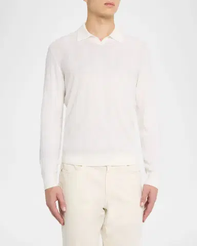 Boglioli Men's Wool Chevron-Knit Johnny Collar Polo Sweater | Thumbnail 4