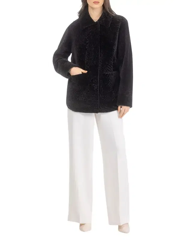 Reversible Textured Shearling Lamb Jacket