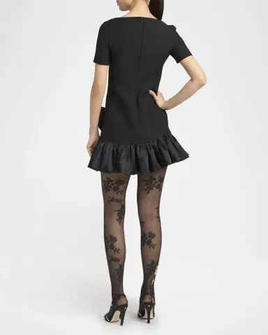 Valentino Garavani Velvet Bow Ruffle Short-Sleeve Mini Dress | Thumbnail 2 Valentino Garavani Velvet Bow Ruffle Short-Sleeve Mini Dress | Thumbnail 2