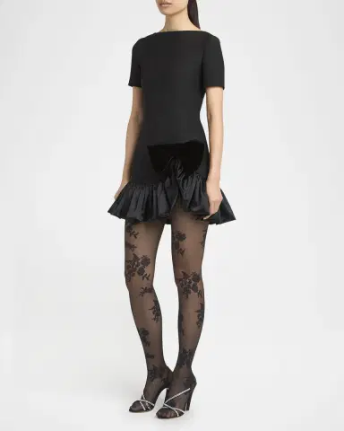 Valentino Garavani Velvet Bow Ruffle Short-Sleeve Mini Dress | Thumbnail 3 Valentino Garavani Velvet Bow Ruffle Short-Sleeve Mini Dress | Thumbnail 3