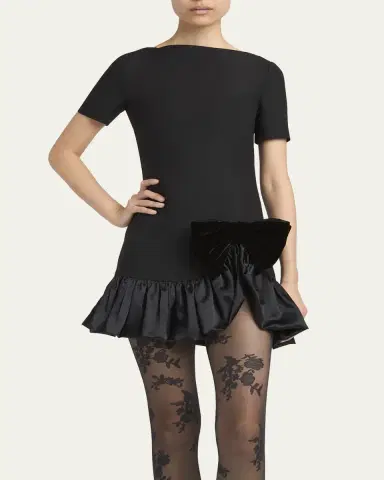 Valentino Garavani Velvet Bow Ruffle Short-Sleeve Mini Dress | Thumbnail 8 Valentino Garavani Velvet Bow Ruffle Short-Sleeve Mini Dress | Thumbnail 8