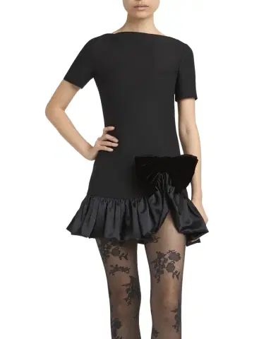 Valentino Garavani Velvet Bow Ruffle Short-Sleeve Mini Dress | Thumbnail 1 Valentino Garavani Velvet Bow Ruffle Short-Sleeve Mini Dress | Thumbnail 1