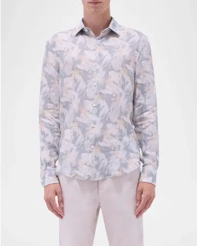 Bugatchi Men's Julien Linen Floral Sport Shirt | Thumbnail 4 Bugatchi Men's Julien Linen Floral Sport Shirt | Thumbnail 4