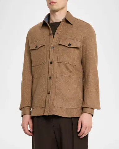 Isaia Men's Cashmere Double-Face Four-Pocket Overshirt | Thumbnail 4