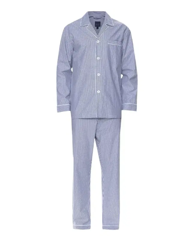 Men 's Cotton Bengal Stripe Long Pajama Set