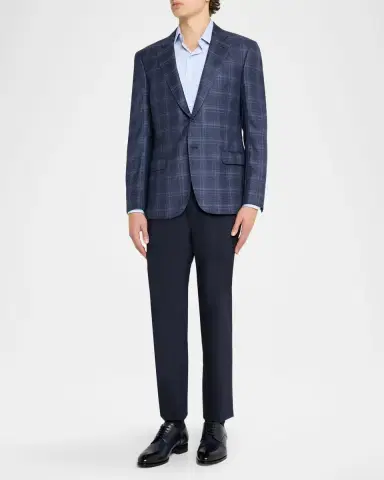 Emporio Armani Men's Wool and Viscose Tonal Plaid Sport Coat | Thumbnail 2