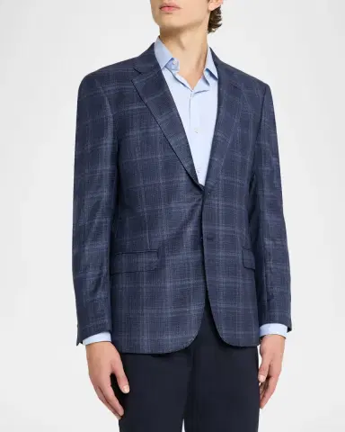 Emporio Armani Men's Wool and Viscose Tonal Plaid Sport Coat | Thumbnail 4