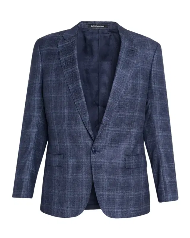 Emporio Armani Men 's Wool and Viscose Tonal Plaid Sport Coat