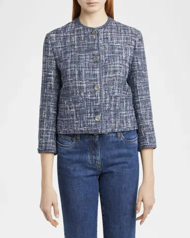 Etro Single-Breasted Tweed Crop Jacket | Thumbnail 4