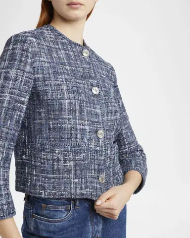 Etro Single-Breasted Tweed Crop Jacket | Thumbnail 5