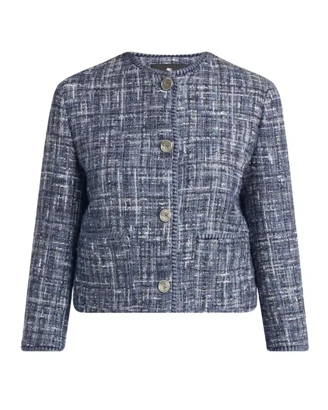 Etro Single-Breasted Tweed Crop Jacket