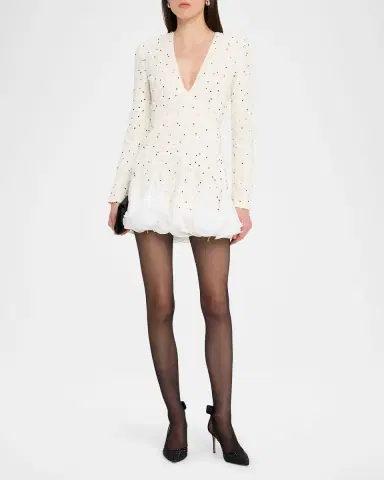 Giambattista Valli Polka-Dot Boucle Long-Sleeve Godet Mini Dress | Thumbnail 2