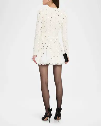 Giambattista Valli Polka-Dot Boucle Long-Sleeve Godet Mini Dress | Thumbnail 3