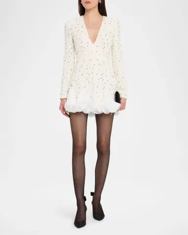 Giambattista Valli Polka-Dot Boucle Long-Sleeve Godet Mini Dress | Thumbnail 4