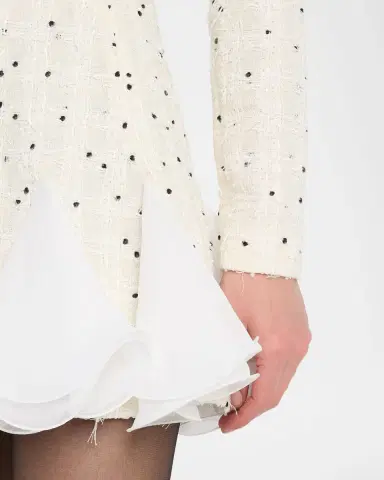 Giambattista Valli Polka-Dot Boucle Long-Sleeve Godet Mini Dress | Thumbnail 5
