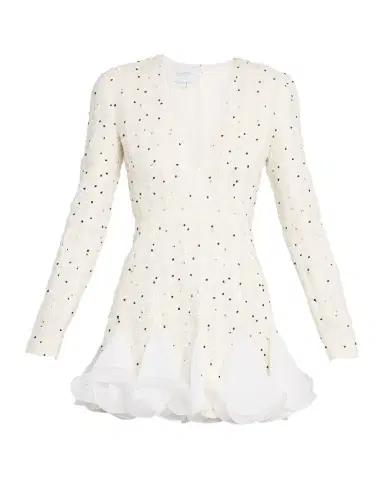 Giambattista Valli Polka-Dot Boucle Long-Sleeve Godet Mini Dress | Thumbnail 1
