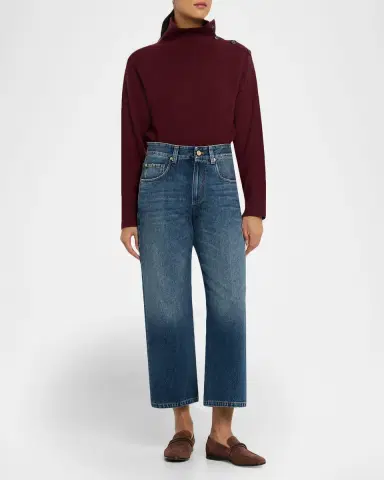 Brunello Cucinelli Authentic Denim Wide-Leg Ankle Jeans | Thumbnail 2