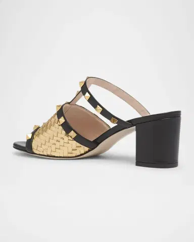 Valentino Garavani 60mm Rockstud Intreccio Metallic Nappa Leather Slide Sandals | Thumbnail 2 Valentino Garavani 60mm Rockstud Intreccio Metallic Nappa Leather Slide Sandals | Thumbnail 2