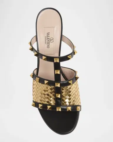 Valentino Garavani 60mm Rockstud Intreccio Metallic Nappa Leather Slide Sandals | Thumbnail 4 Valentino Garavani 60mm Rockstud Intreccio Metallic Nappa Leather Slide Sandals | Thumbnail 4
