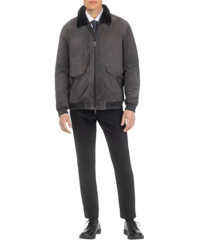 Gorski Men 's Suede Jacket With Select Shearling Lamb Lining
