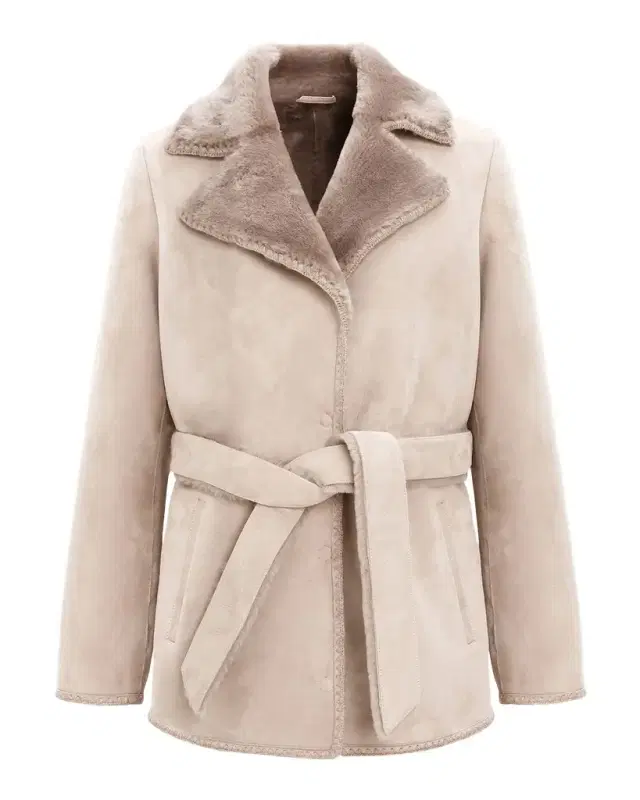 Gorski Merino Shearling Lamb Belted Jacket With Whipstitch Trim