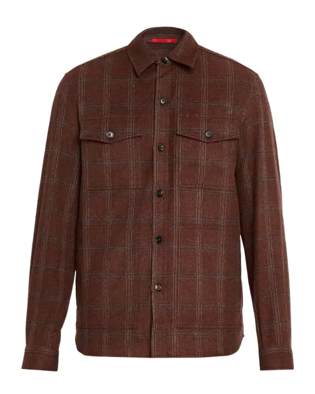 Men's Wool and Cashmere Windowpane Check Overshirt Men's Wool and Cashmere Windowpane Check Overshirt