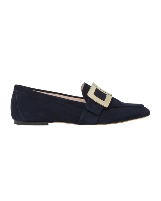 Suede Metal Buckle Loafers