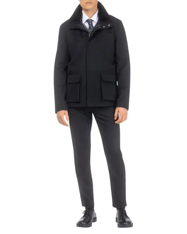 Gorski Men 's Loro Piana Wool Jacket With Detachable Merino Shearling Lamb Collar