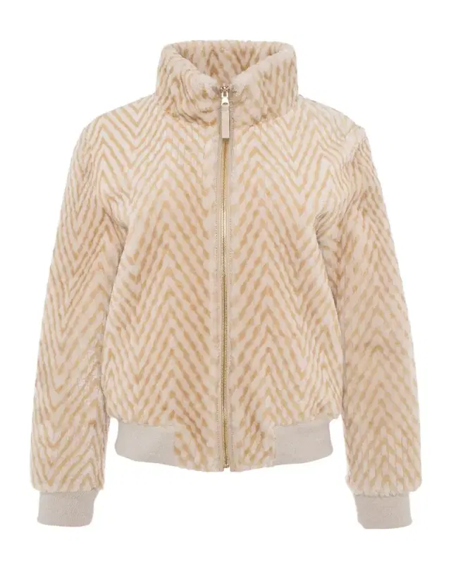 Gorski Reversible Chevron-Print Grooved Shearling Lamb Bomber Jacket