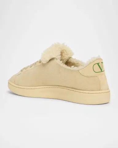 Valentino Garavani VLogo Shearling-Lined Suede Low-Top Sneakers | Thumbnail 2